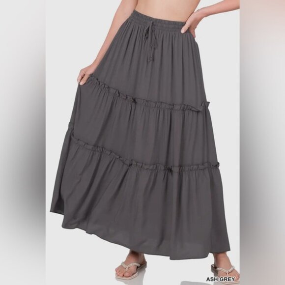 Zenana Outfitters Dresses & Skirts - Boho Plus Size Drawstring Tiered Ruffle Maxi Skirt